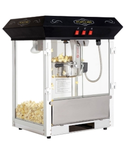 Black 8oz popcorn machine without cart - front view