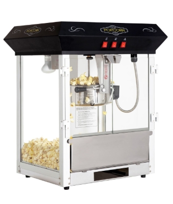 Black 8oz popcorn machine without cart - front view