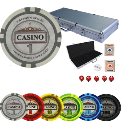 Casino Series poker chips set 500 pieces with aluminum case cards and dice